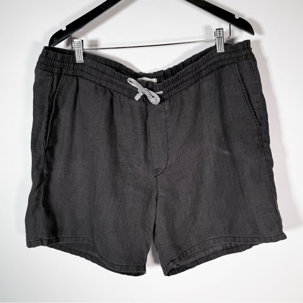Weekday - Linen Olsen Drawstring Shorts Charcoal Garment Dyed - Size XL